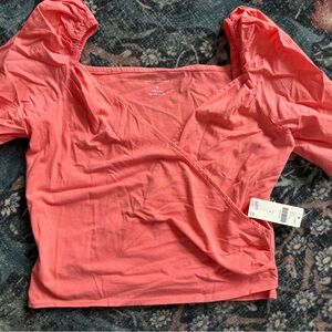 Anthropologie Women's Coral Puff-Sleeve Wrap Top